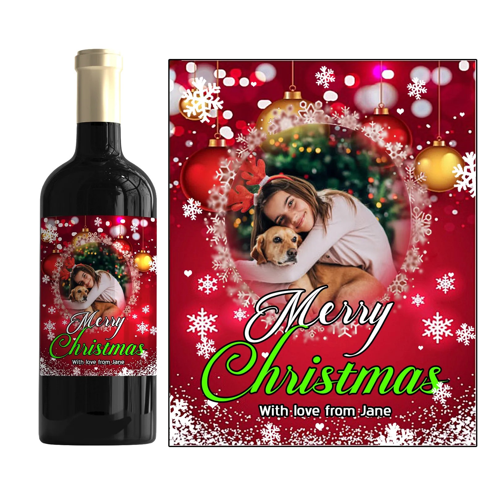 Personalised Christmas Bottle Label Custom Photo Wine Gift Sticker Family Friend