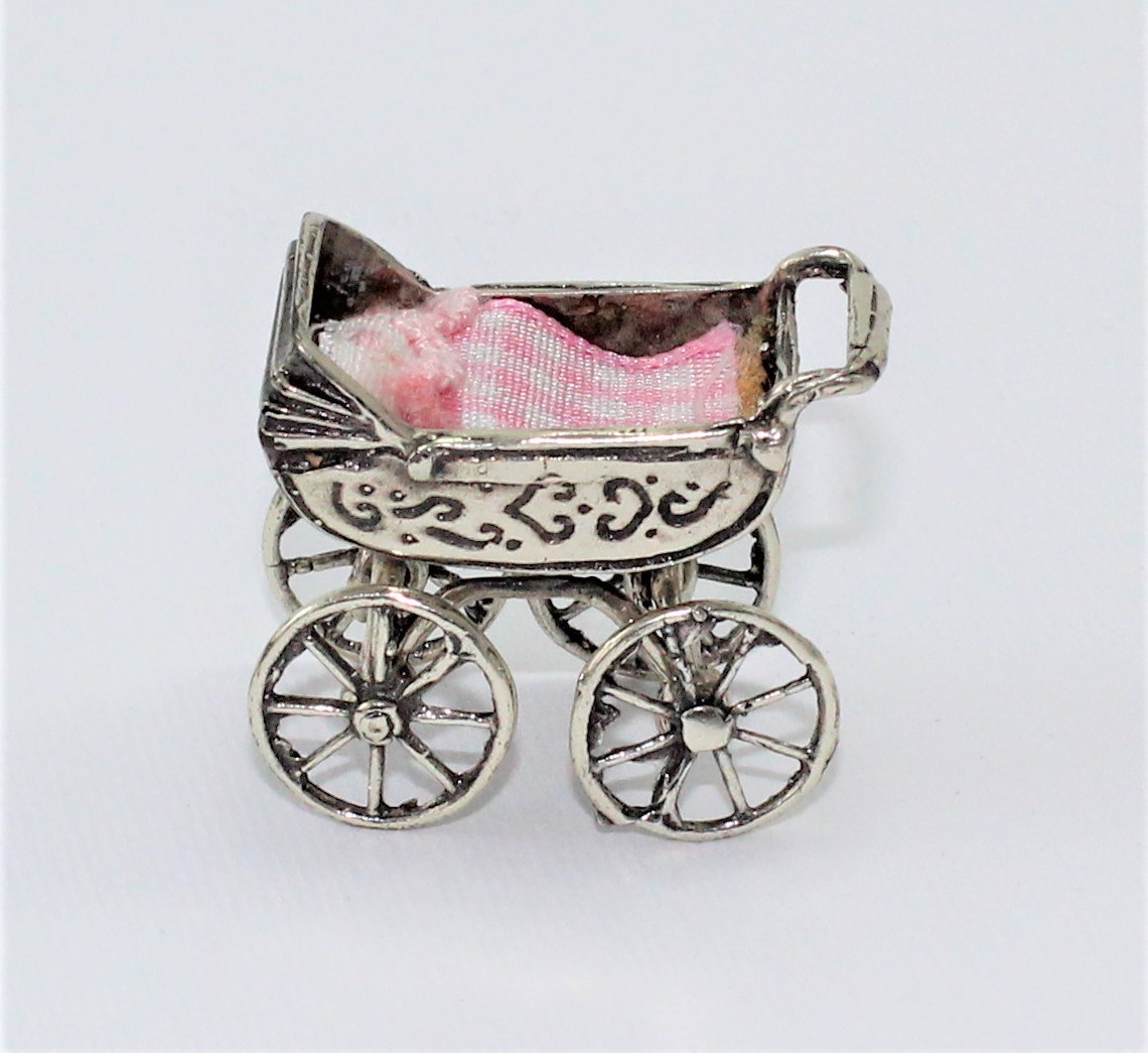 Baby Birth Favor Baby Stroller in Vintage Silver New