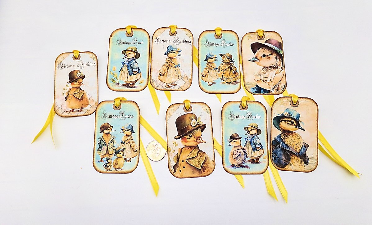 Ducks-Victorian-Journaling-Ephemera-Linen Cardstock-Hang Tags-Set Of 9