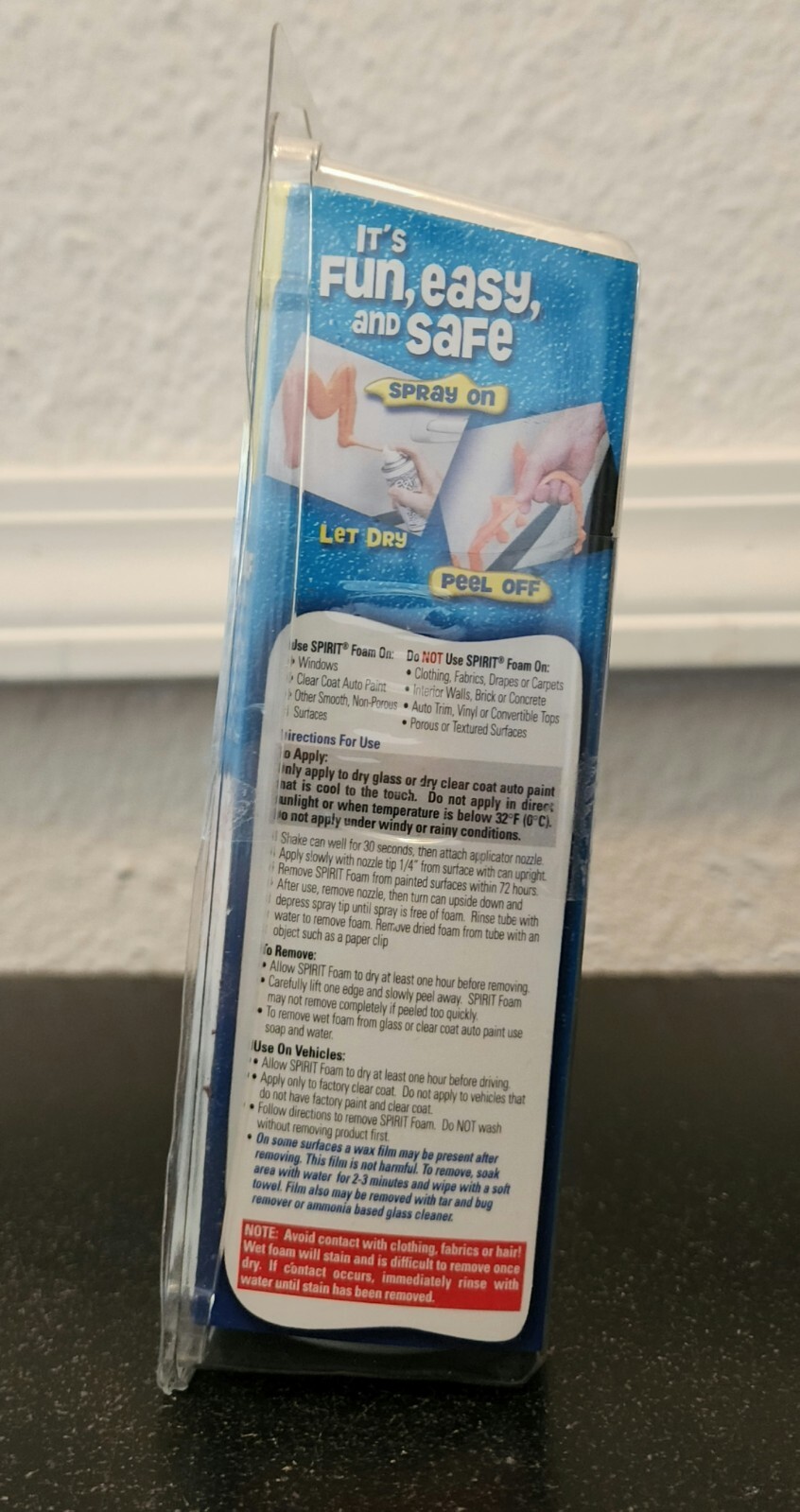 3-D spirit foam spray on peel off