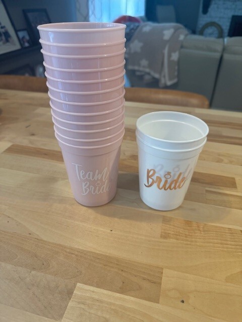 Bridal Shower or Bachelorette Party Plastic Cups Team Bride & Bride 14 pcs