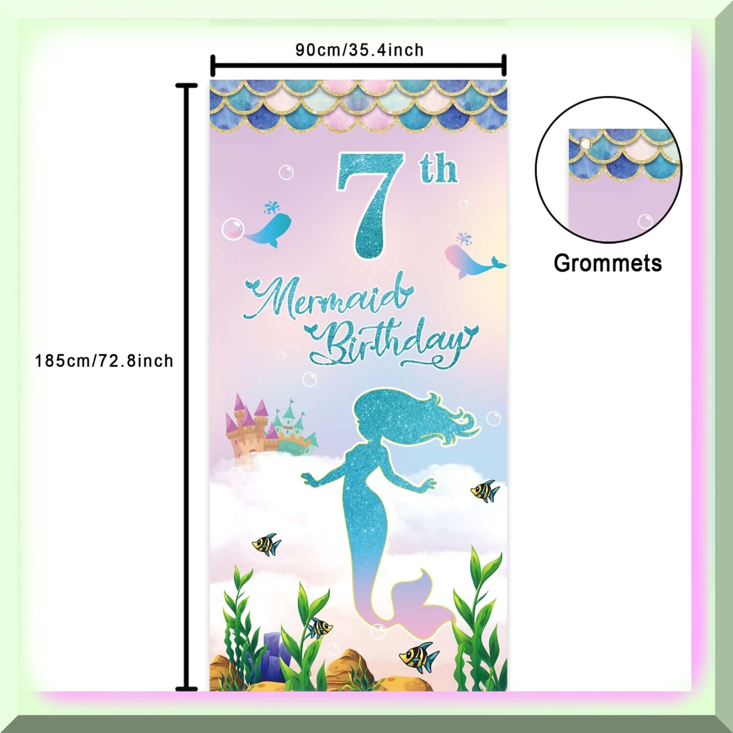 Mermaid 7th Birthday Party Set with Castle Backdrop