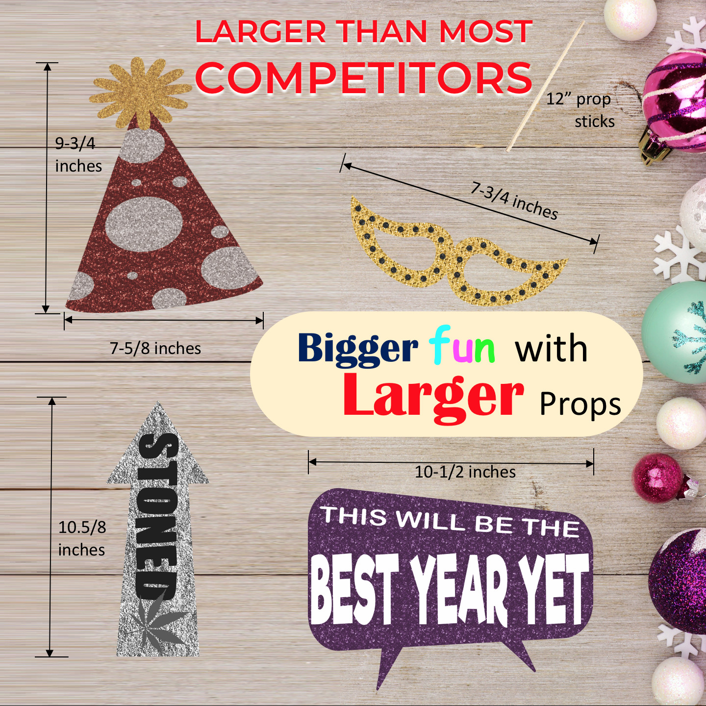 Deluxe New Year’s Eve Photo Party Props, Photo Booth Props for New Year Party