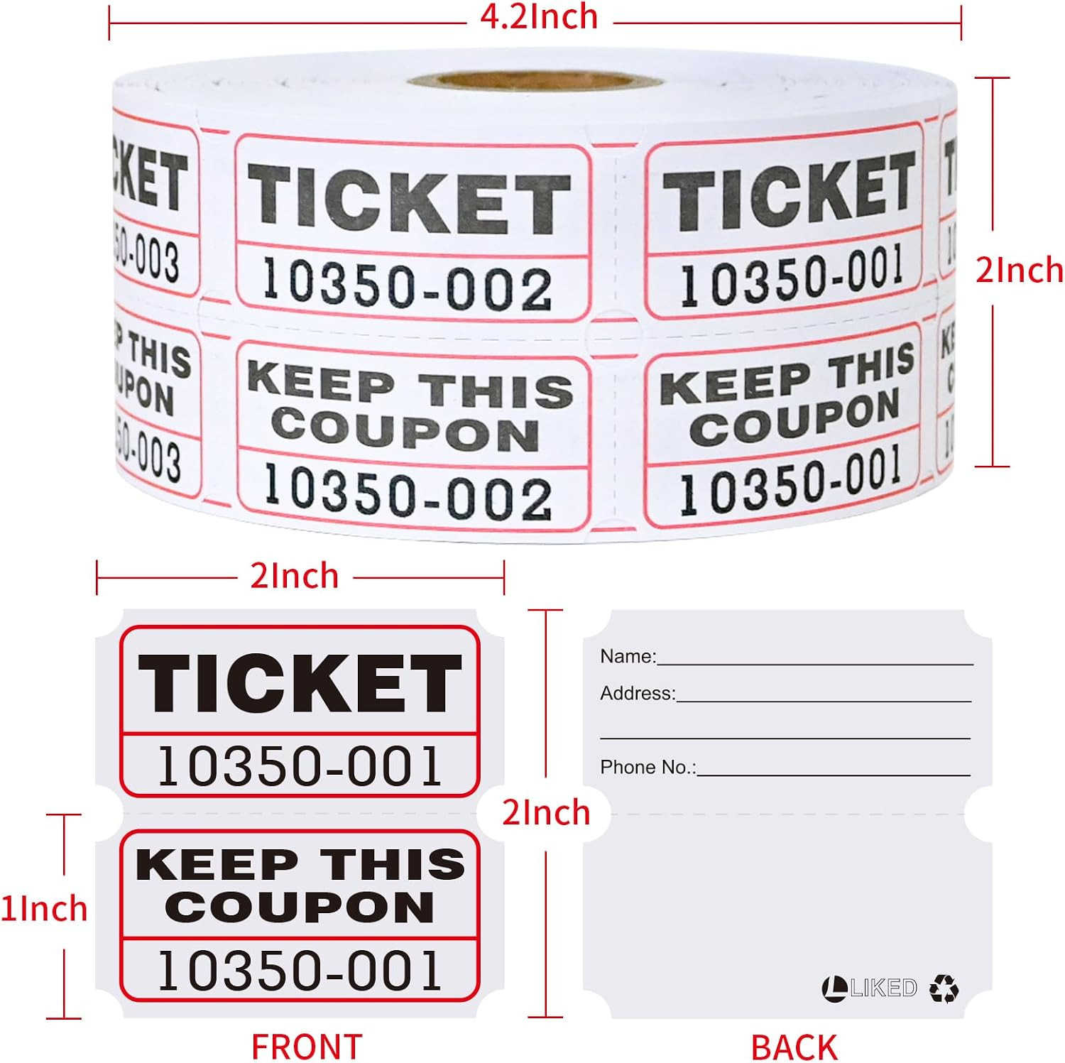 Raffle Tickets Double Rolls 1000 Per Roll 50/50 Raffle Tickets for Events,Car…