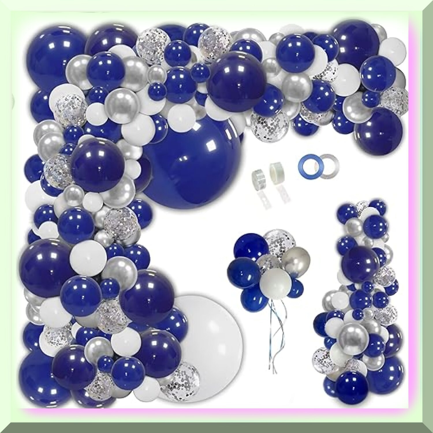 Navy Blue Silver Balloon Garland Kit for Graduation
