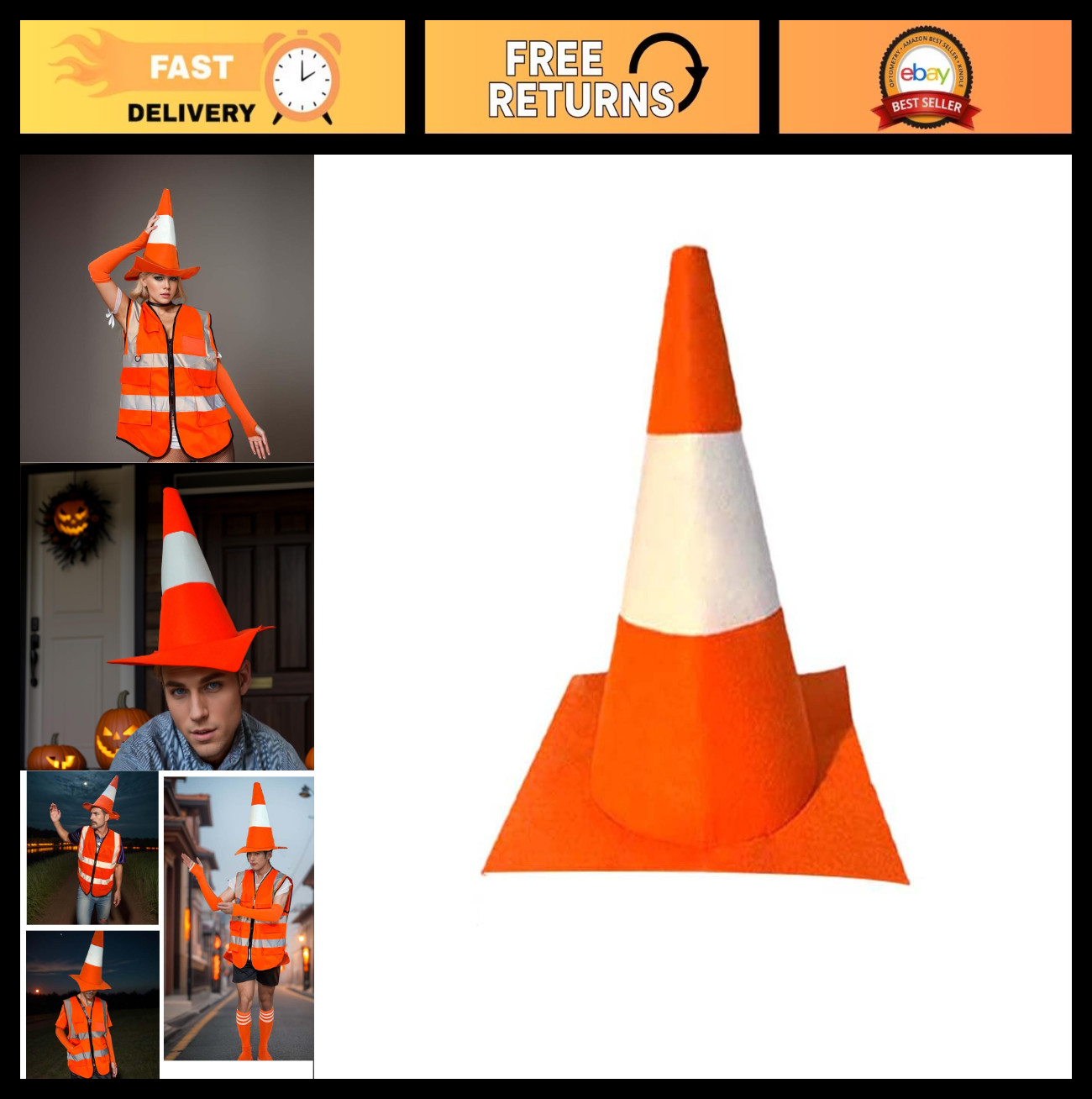 Orange Traffic Cone Hat for Adults – Halloween Costume Accessory for Men & Women