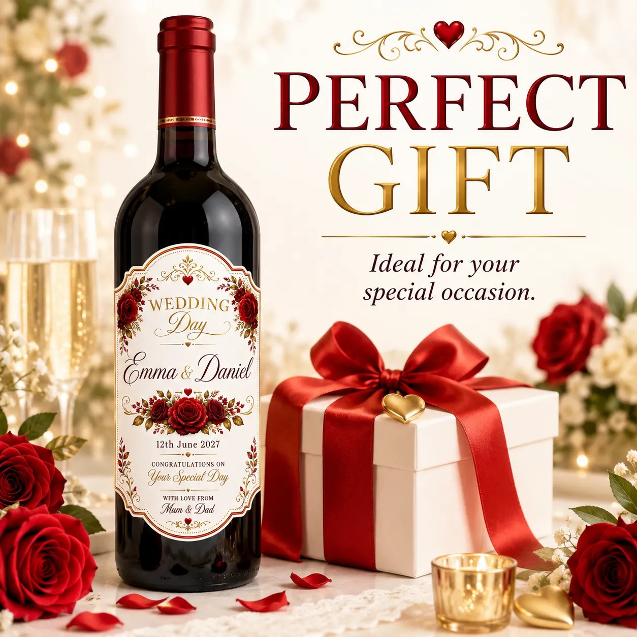 Personalised Wedding Day Bottle Label Sticker Custom Bride Groom Gift Wine