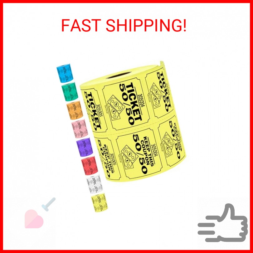 Tacticai 500 Raffle Tickets, 50/50, Yellow (1 of 8 Colors), Double Roll, Large T