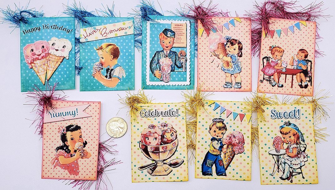 9~Birthday~Handmade~Retro~Glitter~Linen Cardstock~Gift Tags~~Crafts~Parties