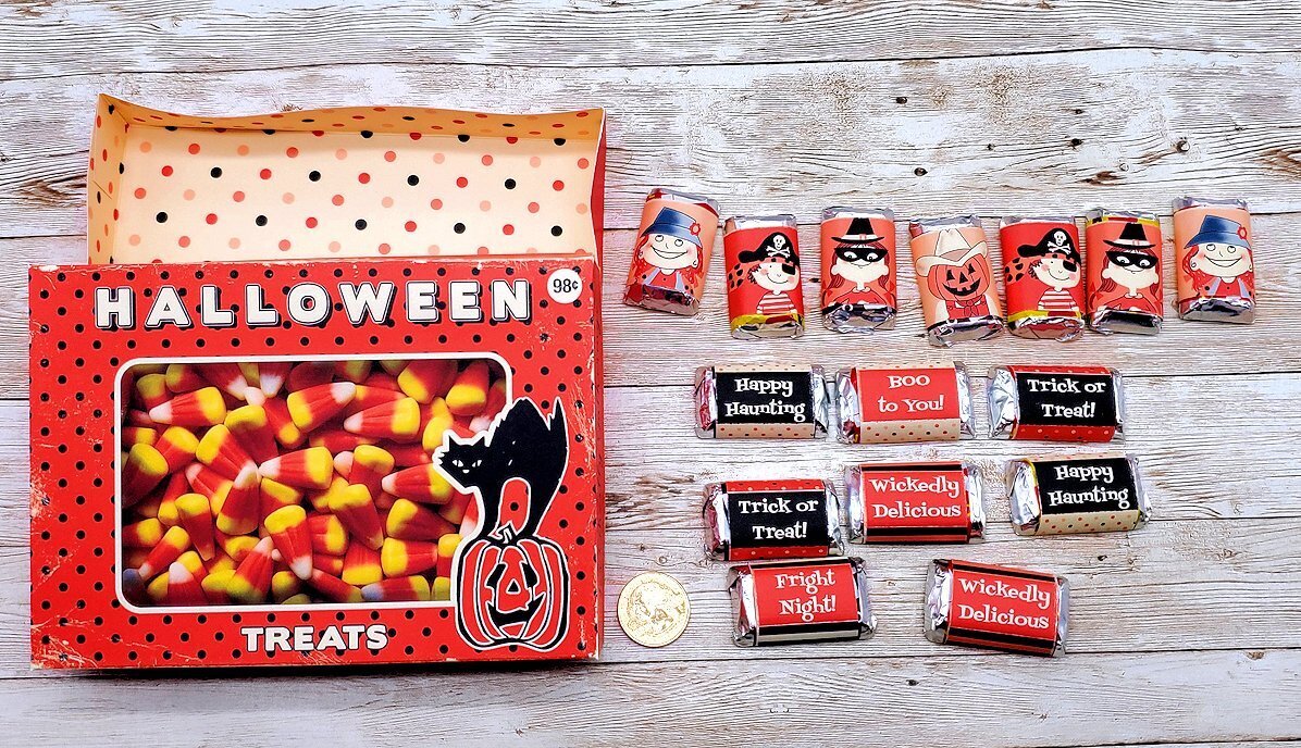 16 Pc-Halloween Retro-Treat Box-Candy Wrappers-Candy Corn-Favor-Gift Box