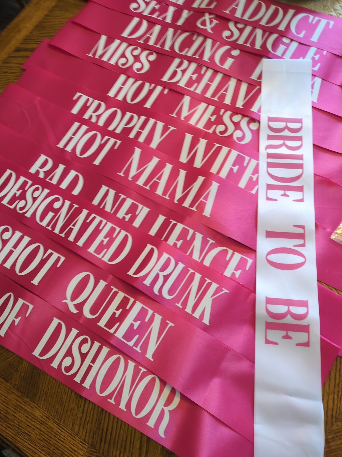 Bachelorette Party Sash Set (12 pcs) – Pink w/ White Bride to Be Sash – Bridal