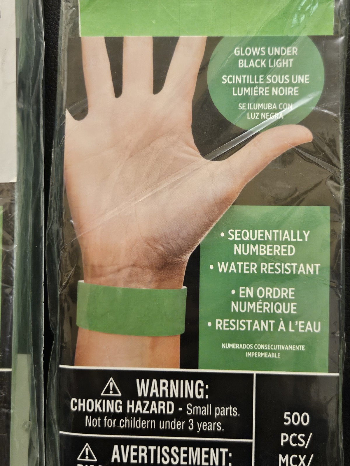 Lot Of 2 Packs Green Wristbands 500 Each Sequentially Numbered Water Resistant