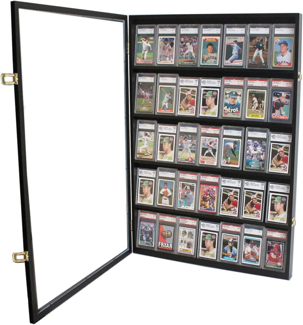 Lockable 35 Graded Sports Card Display Case, for Football, Baseball, Basketball