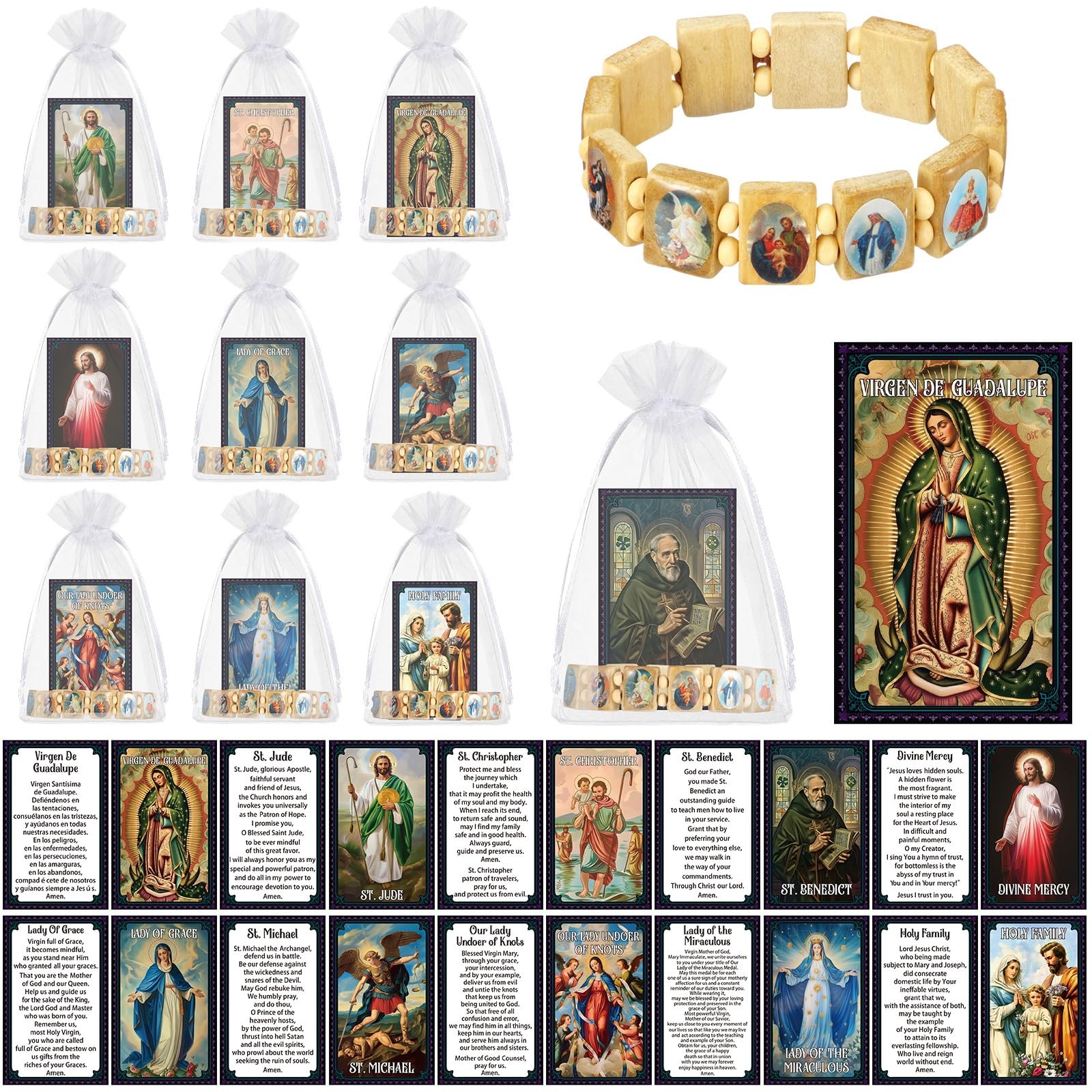 Huquary 30 Pcs Catholic Gifts Set Saint Prayer Cards Holy multicolor