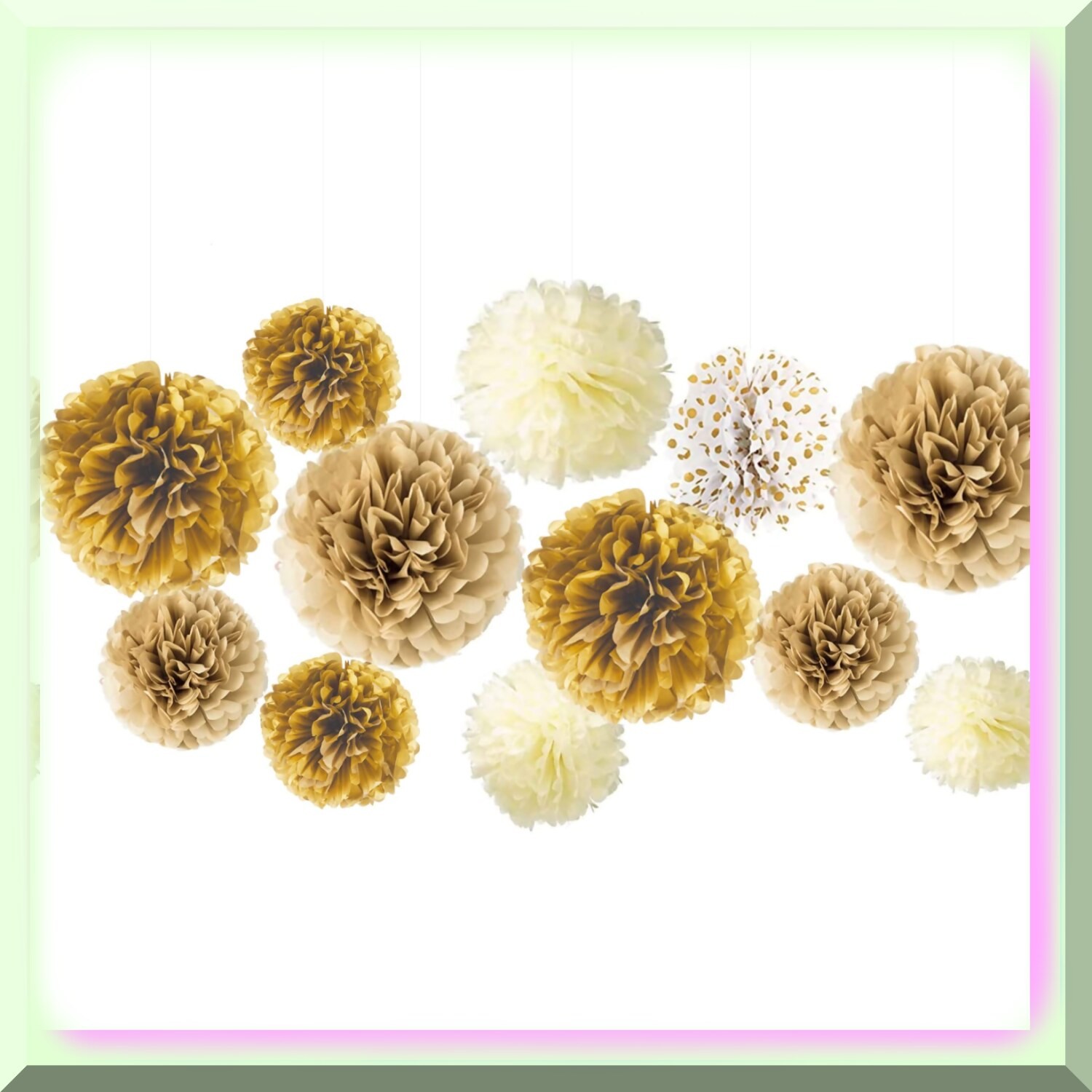 White Tissue Pom Pom and Flower Party Decorations Set