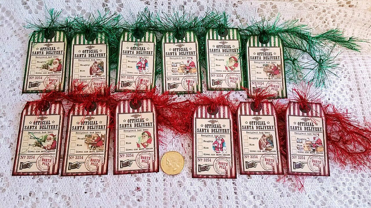 12-Christmas-Vintage-Holiday-Official Delivery-Linen Cardstock-Gift-Hang-Tags