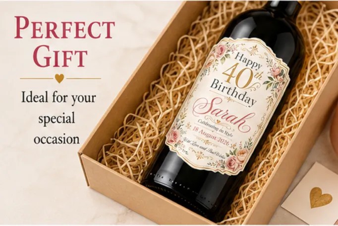 Personalised 40th Birthday Bottle Label Sticker Custom Wine Champagne Gift