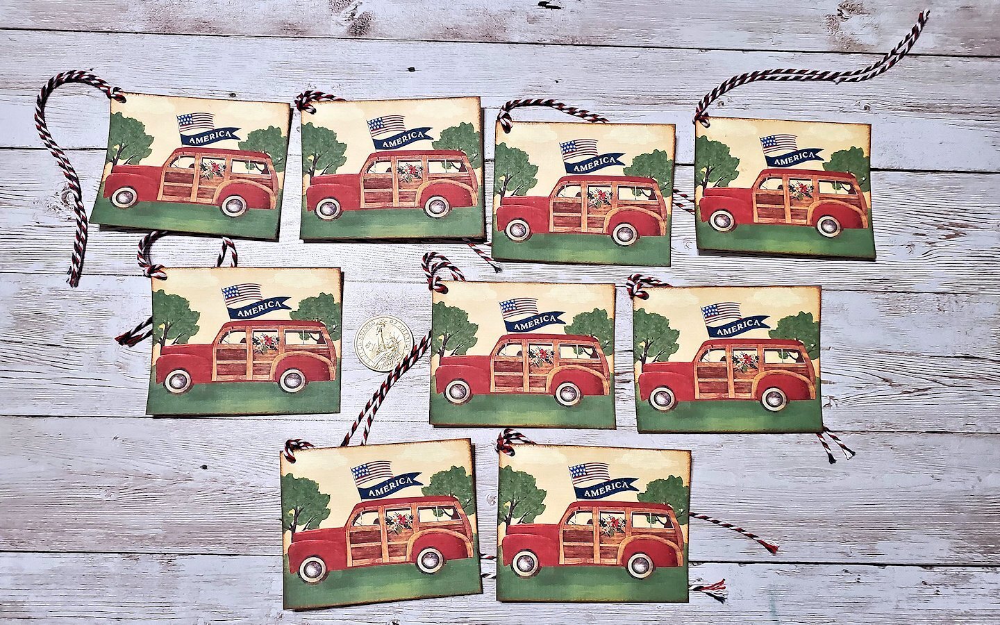 9~Primitive~July 4th~Patriotic~Woody~Linen Cardstock~Gift~Hang~Tags