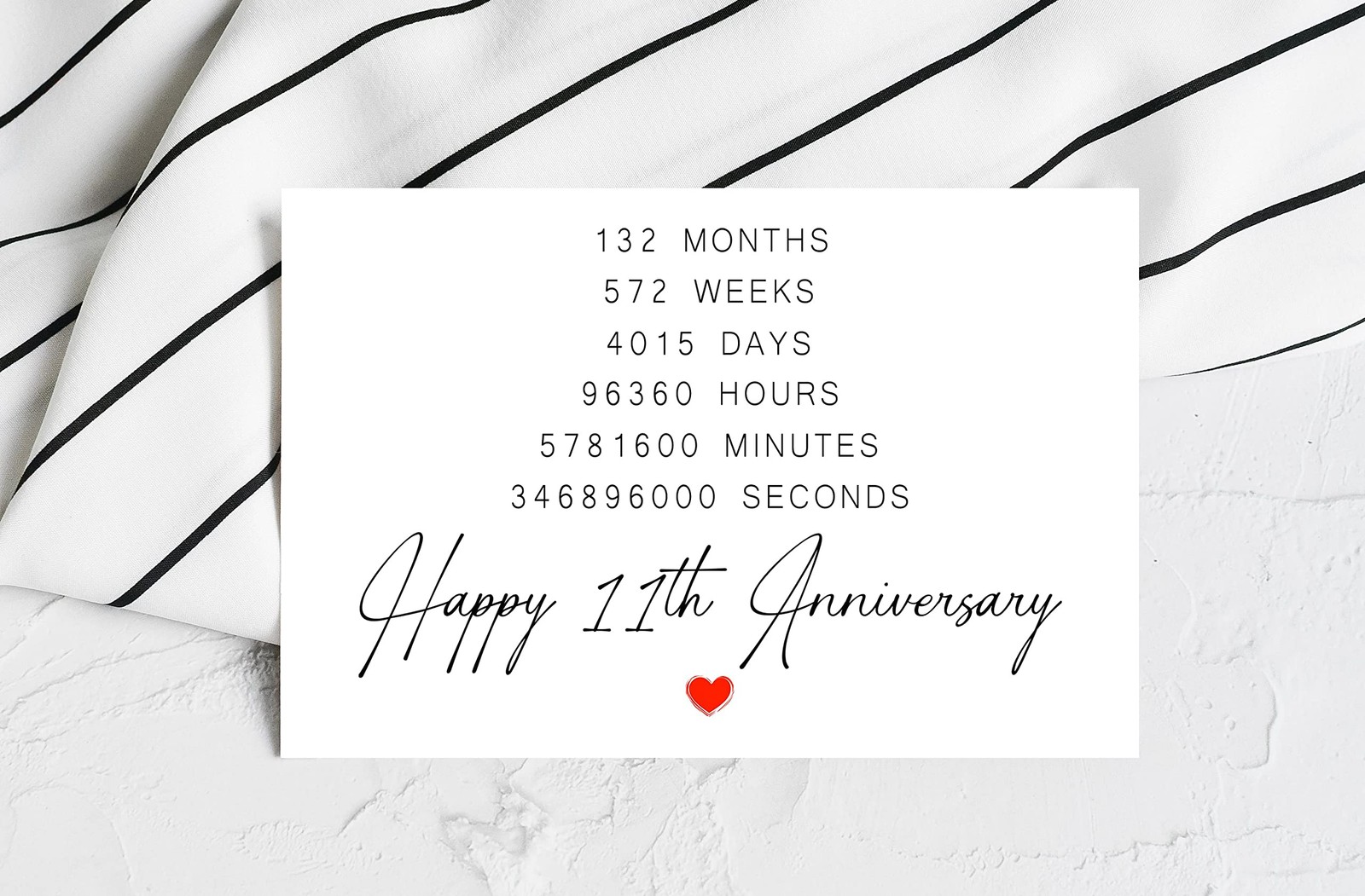 DiandDesignGift Happy 11th Anniversary Card – 11 Year 5 x 7 inches, white