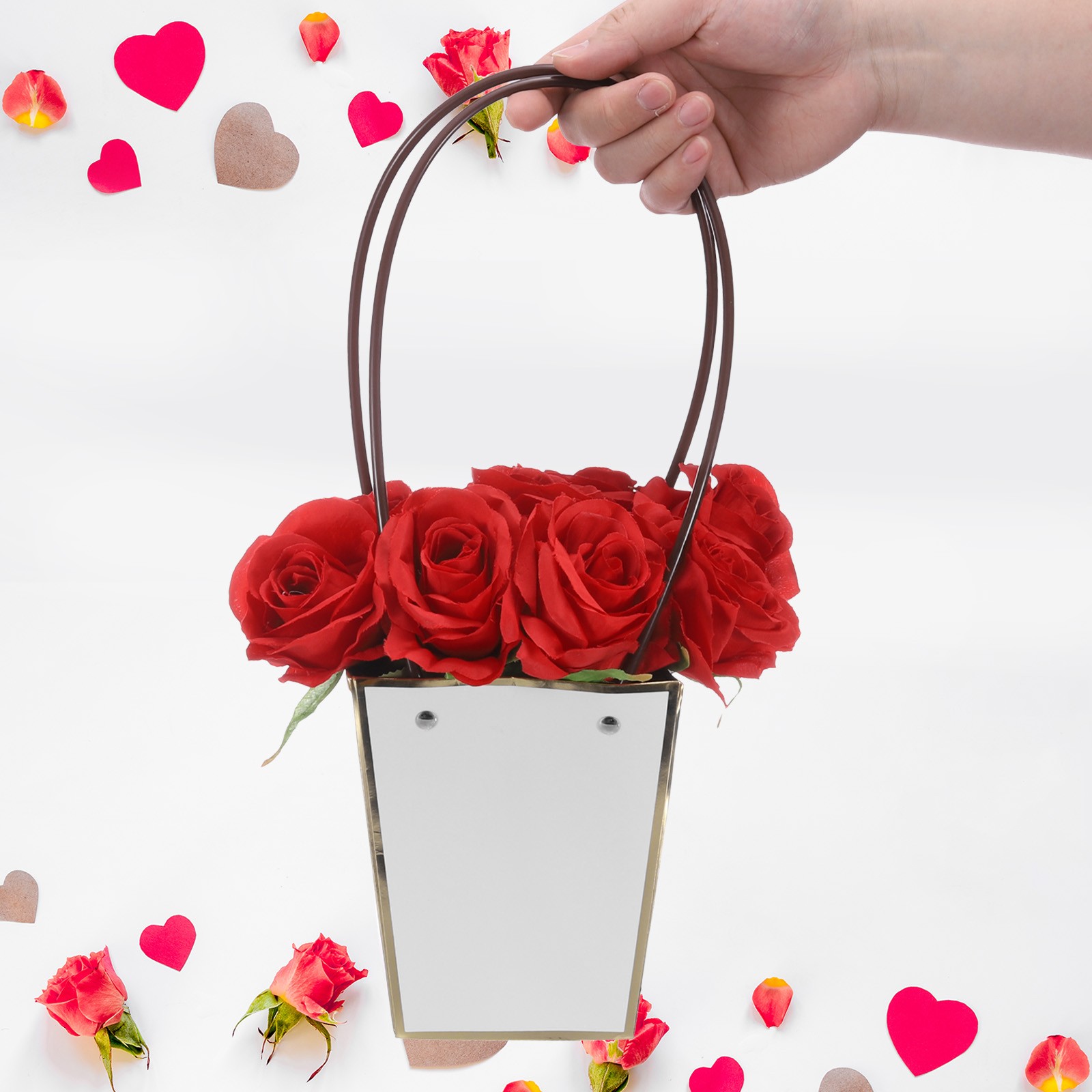 Flower Gift Bags, 12 Pack Paper Bouquet Bags Rectangle Florist Box
