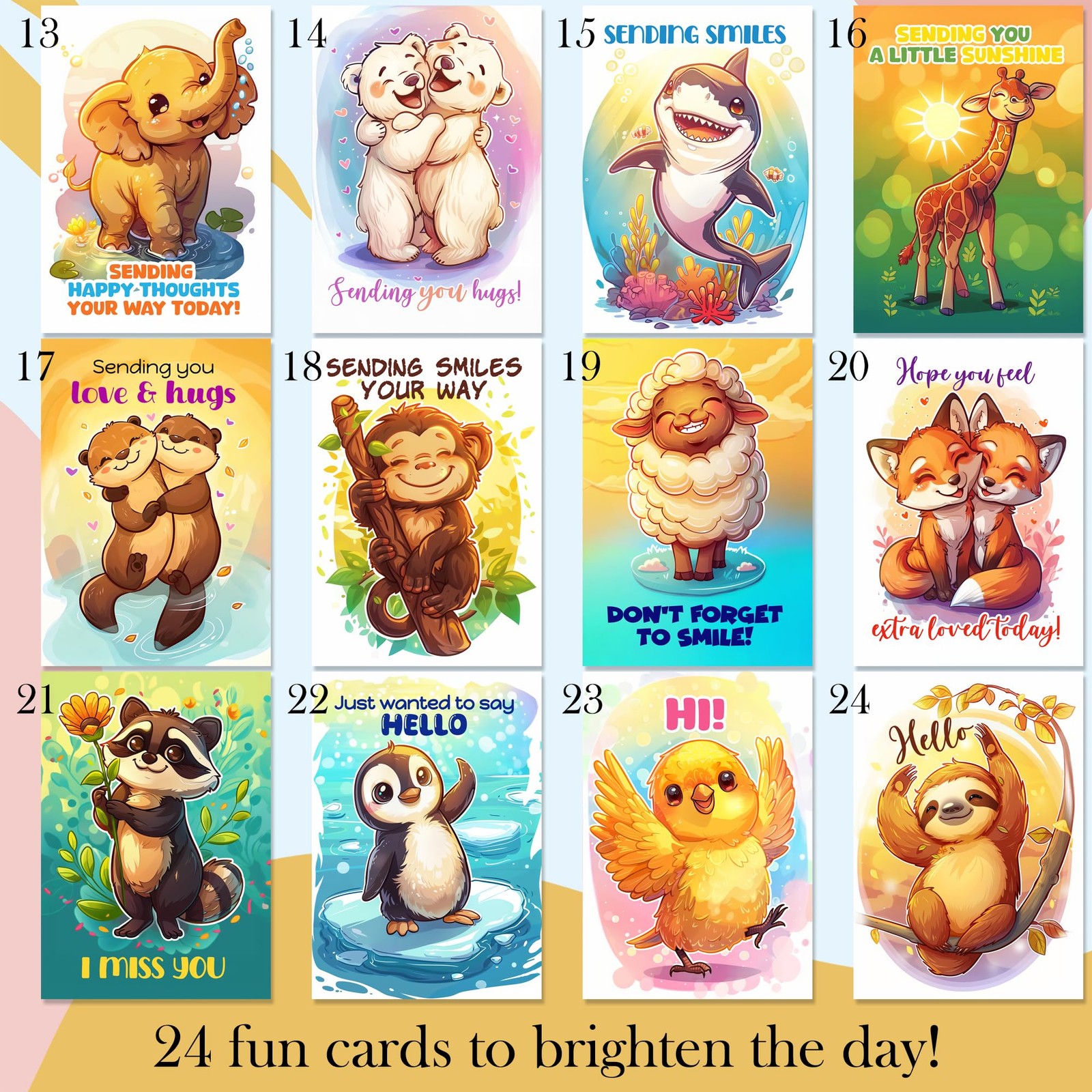 Hat Acrobat 24 Funny Greeting Cards Assortment Box with 4×6 inches, Animals