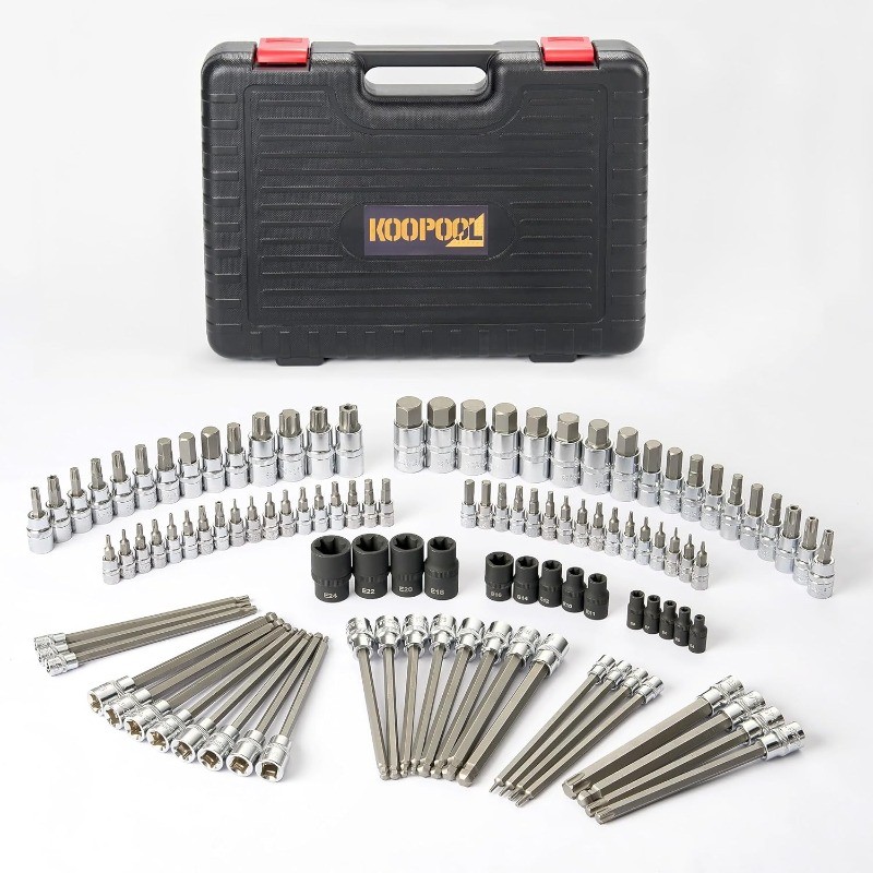 107-Piece Master Torx & Allen Bit Socket Set, 1/4″, 3/8″, 1/2″ Drive, Long Torx