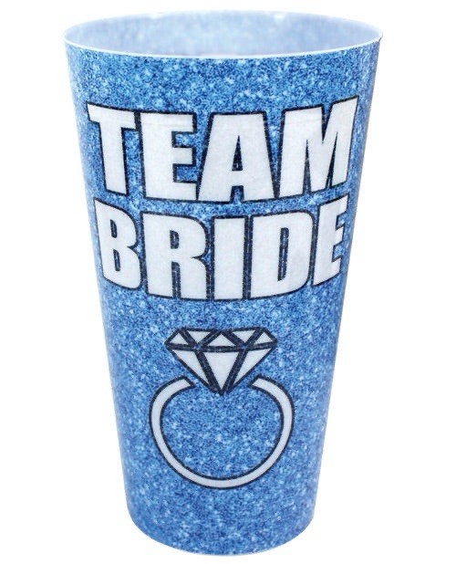 Team Bride Cup FAUX Glitter Blue Plastic Bachelorette Party Bridesmaid