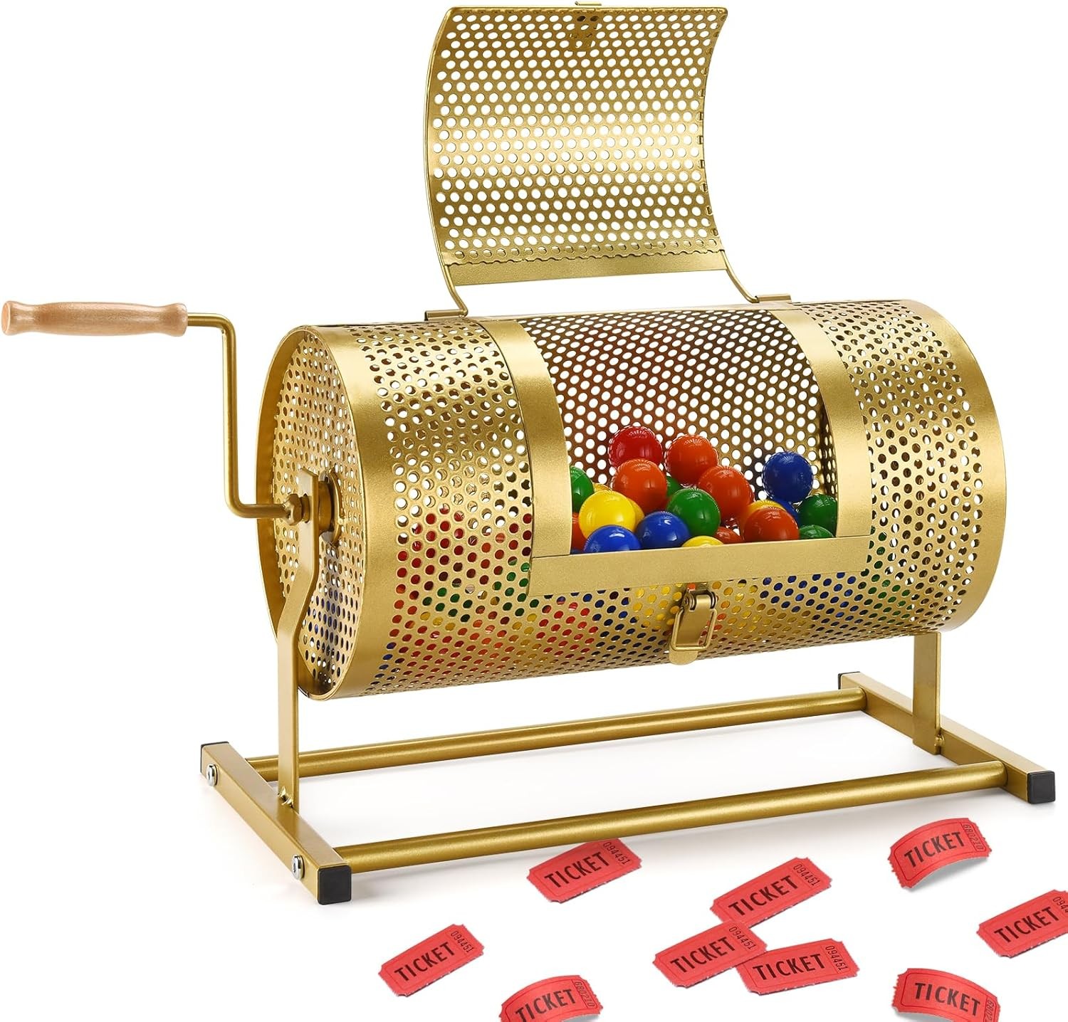 Raffle Drum, Heavy Duty Raffle Ticket Spinner Cage with Wooden Silent Design