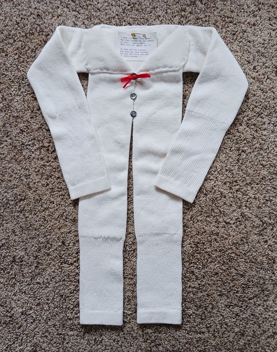 Vintage ‘LONG JOHNS’ Homemade NOVELTY GAG GIFT made from Mens Socks with Poem