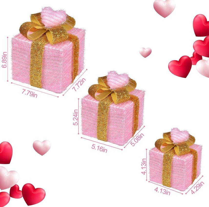 VALENTINE Day CELEBRATE DECOR Lighted Gift Boxes Pink Decorations OUTDOOR INDOOR