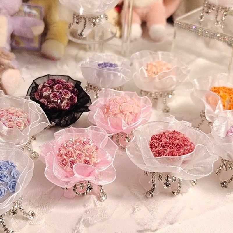 1x Heavy-Duty Mini Rose Bouquet Lace Flower Doll DIY Decoration Tassel with Hole
