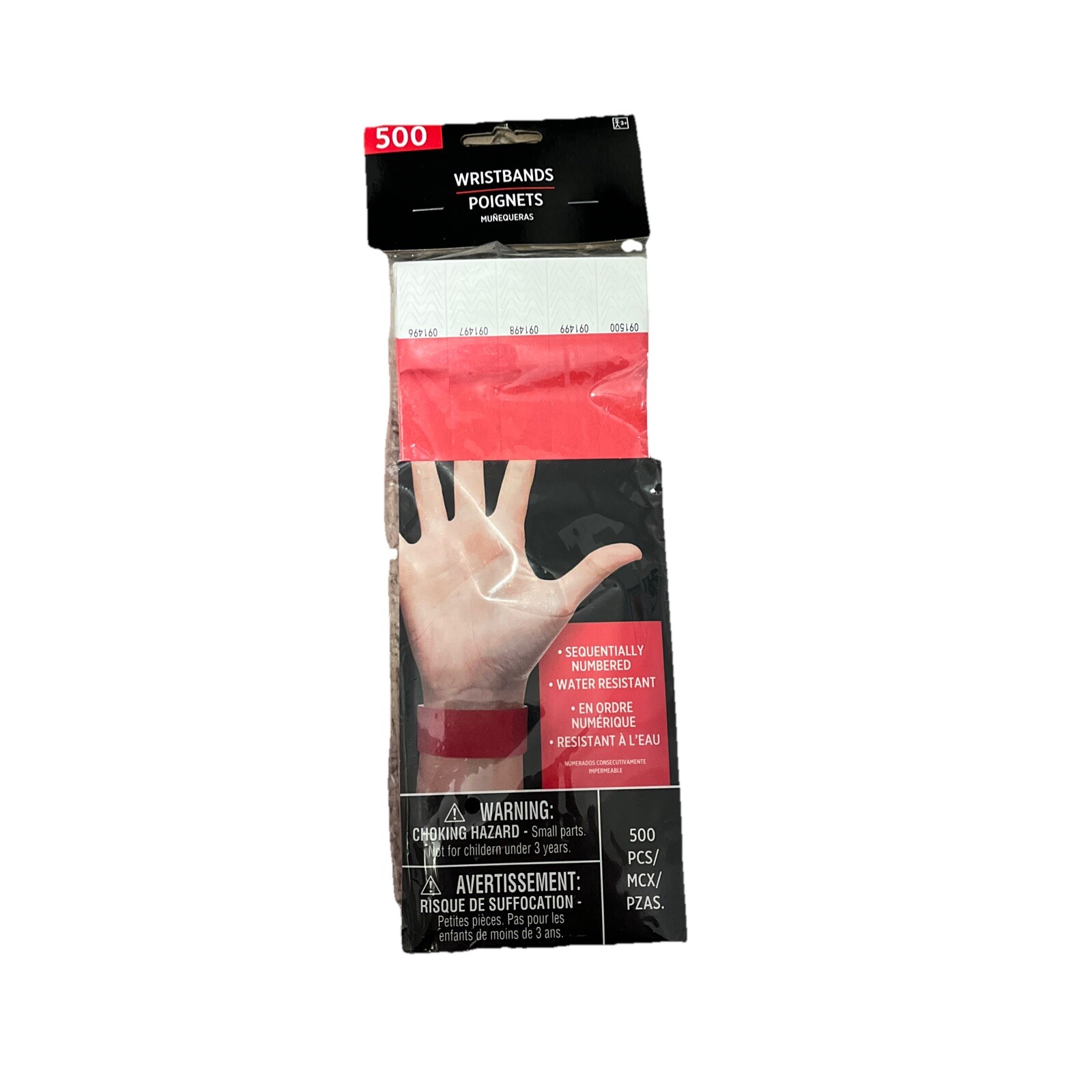 Tyvek Wristbands Numbered Red 500 count Events Parties Clubs Amscan