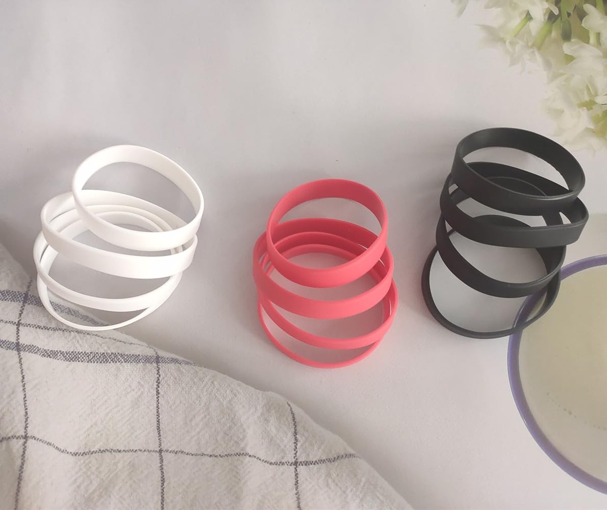 12 Pcs Rubber Bracelets for Men Women, Stretch Medium, Black, White, Red
