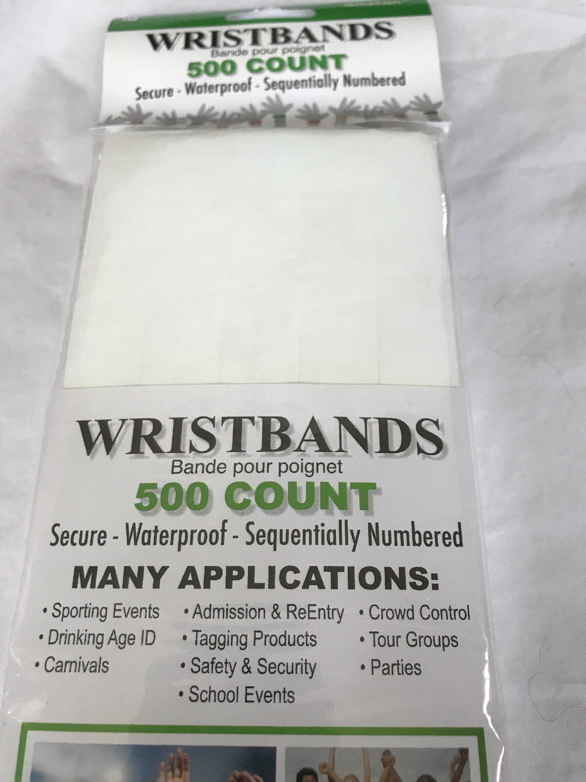 NEW White Event Wristbands 500 Count Secure Waterproof Sequentially Numbered
