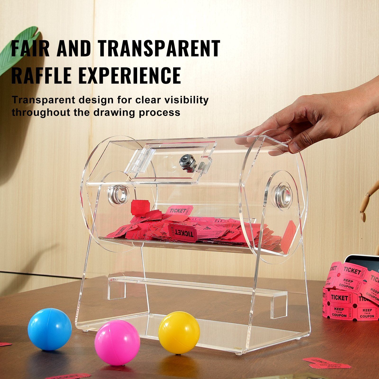 Acrylic Raffle Drum Raffle Ticket Spinning Cage w/2 Keys for Lottery Games Bingo