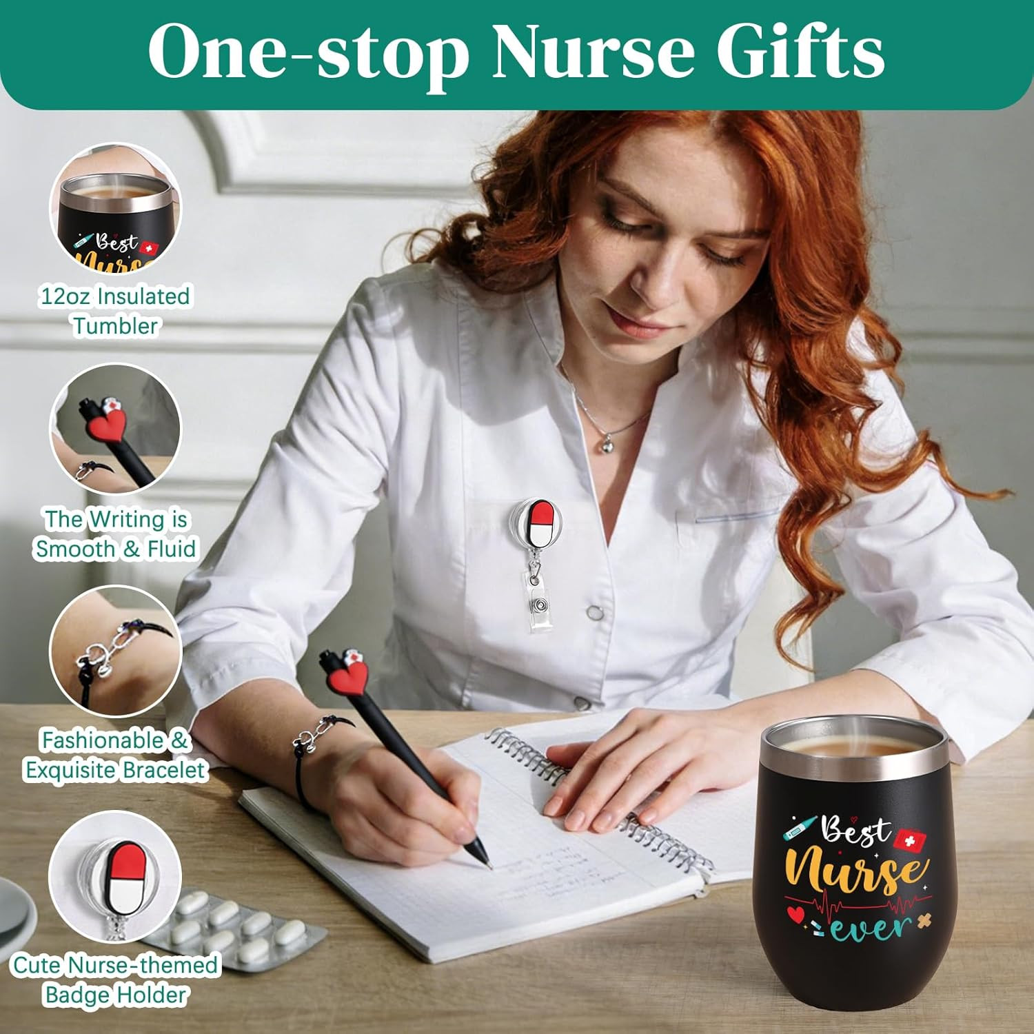 30Pcs Nurses Week Gifts Bulk 2026, 12Oz Nursing Wine Tumblers, Badge Clips, Ball