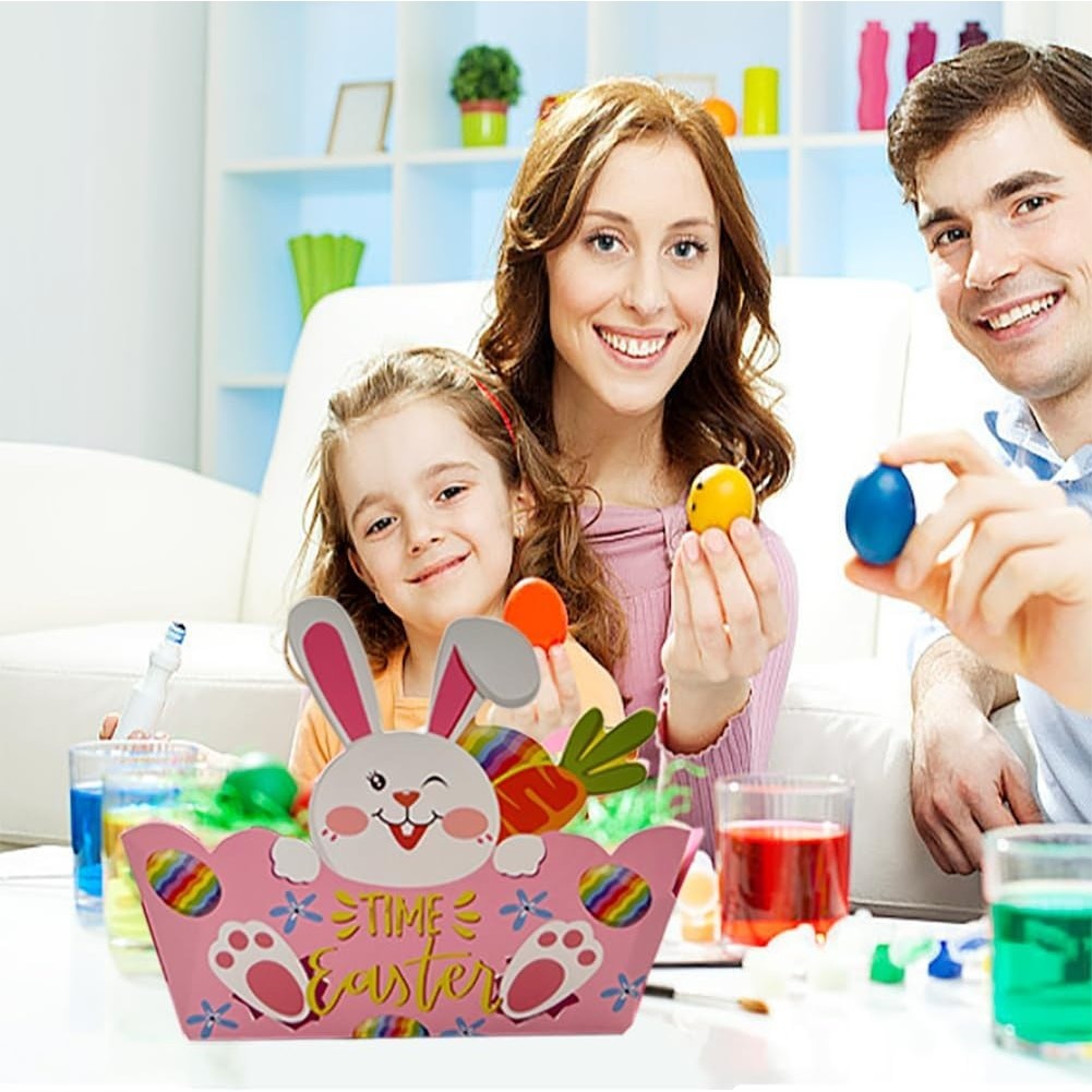 12pcs Easter Treat Boxes Paper Baskets w/ Handle Kids Egg Hunt Party Favors