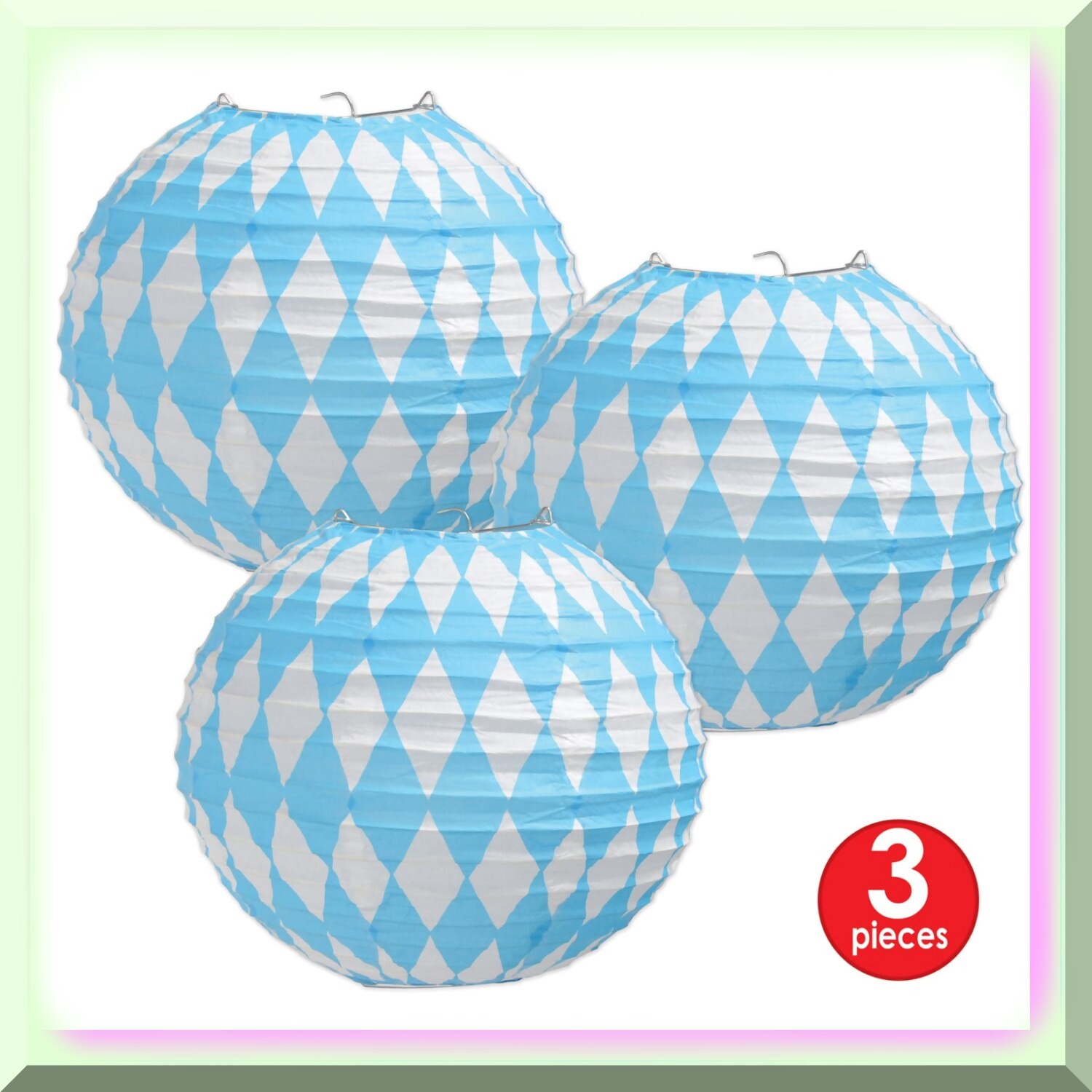 Blue Oktoberfest Paper Lanterns 9.5 Inches Set of 3