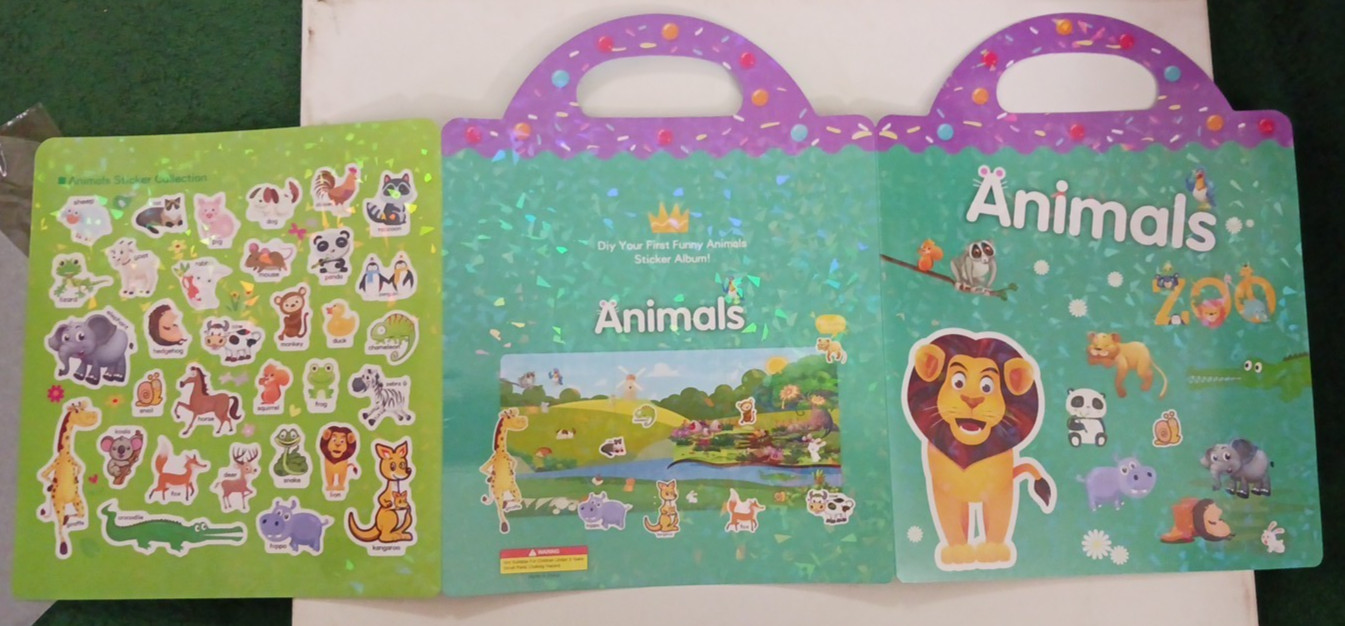 Sticker album books for Kids. re-usable waterproof Animal stickers. lot of 6