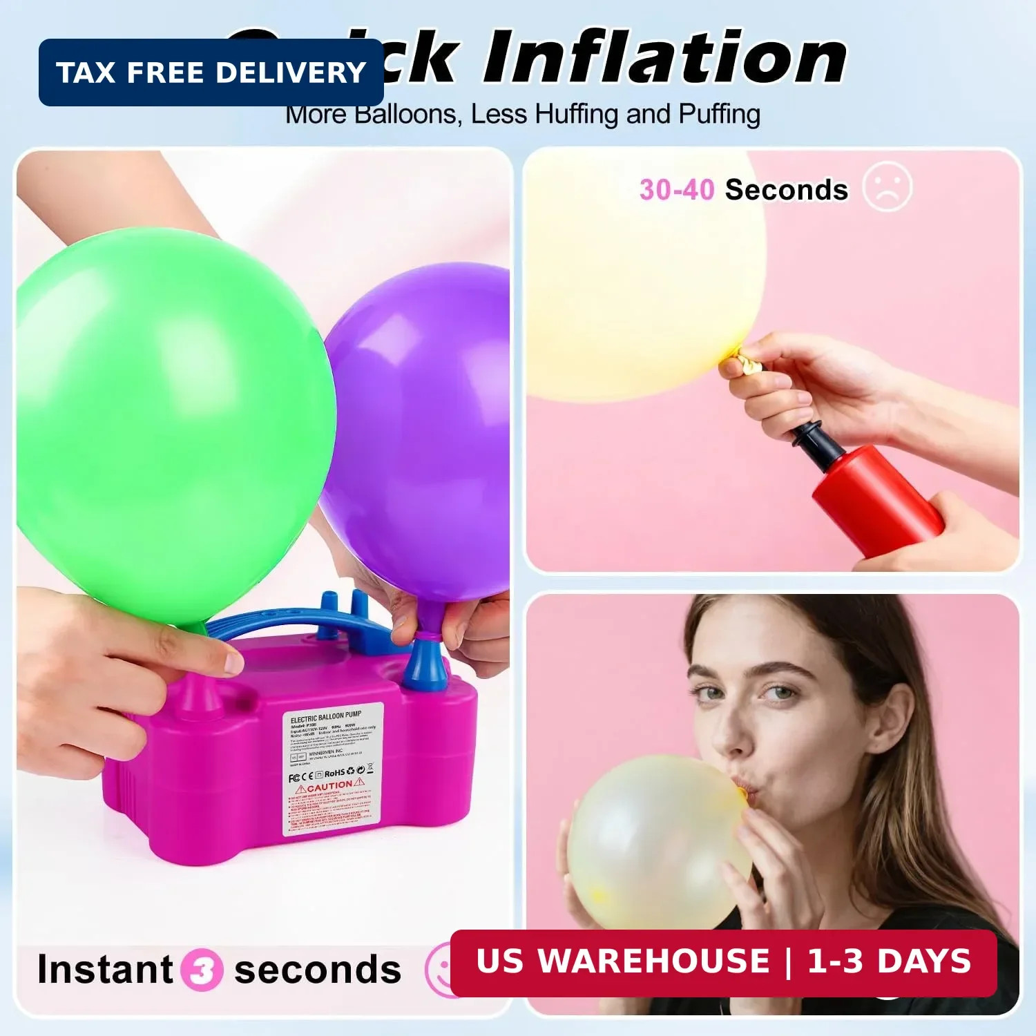 Electric Balloon Pump Portable Blower Dual Nozzle Inflator Birthday Party Red