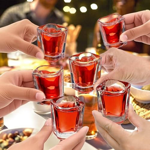 20 Pack 1.5 oz Shot Glasses Set, Cute Square Heart Shaped Shot Glasses Set,
