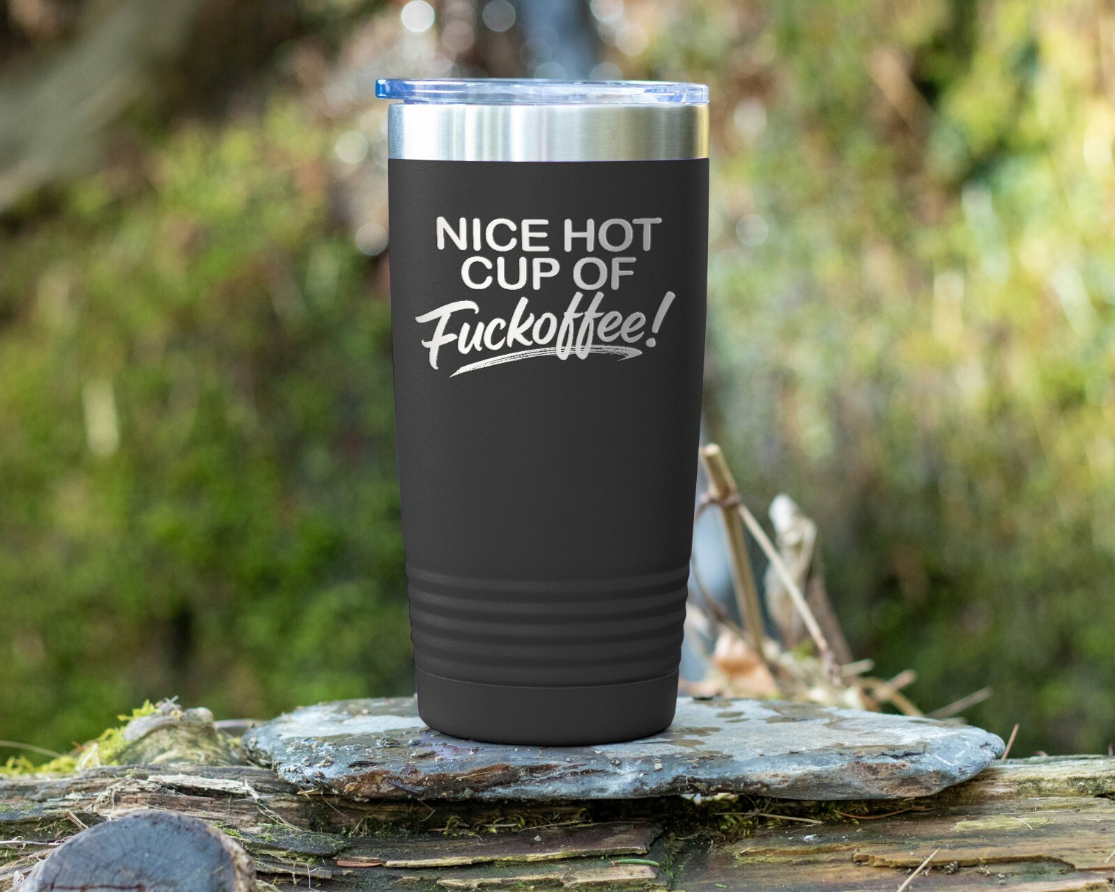 Coffee Tumbler NICE HOT CUP OF FUCKOFFEE Funny 20 oz Travel Tumbler – Black