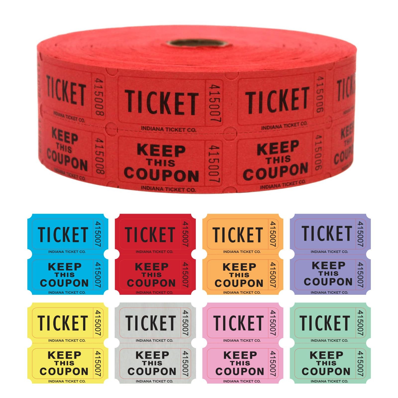 INDIANA TICKET CO. 2,000 Red Raffle Tickets Double Roll, Premium Quality 50/5…