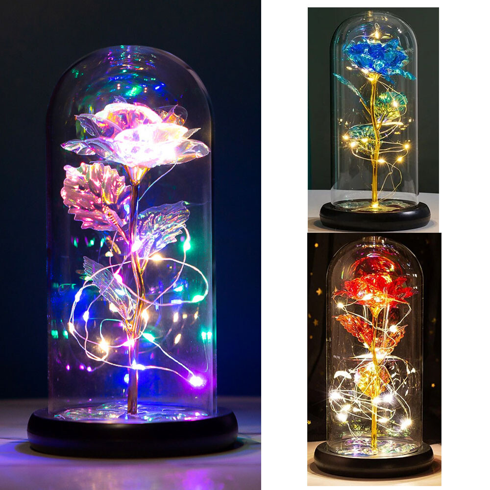 Galaxy Rose Enchanted Crystal Flower Dome Rose LED Light Up Rose Gifts for Women