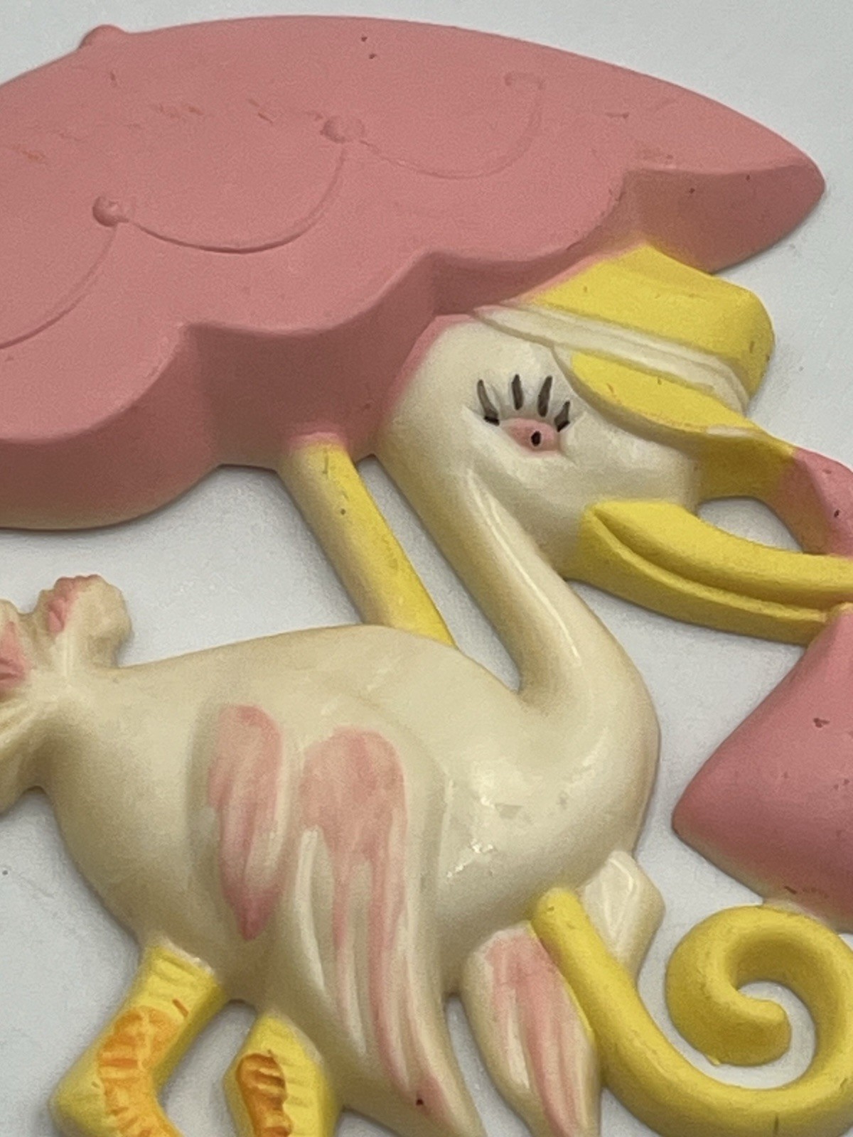Plastic Pink Stork Umbrella & baby shower favor floral cupcake pic COLLECTIBLE