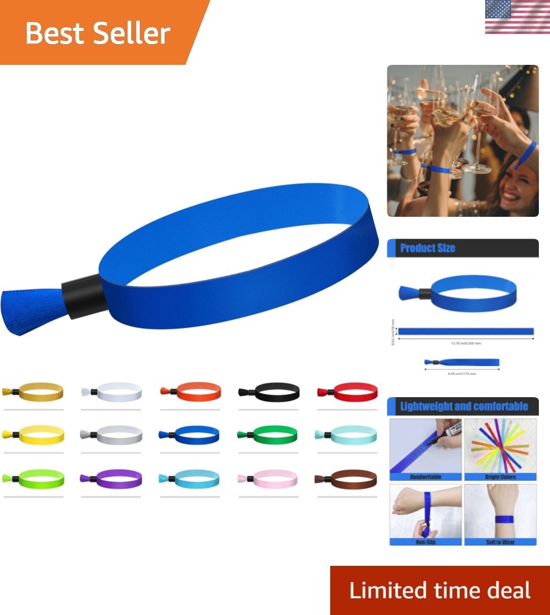 100 Pcs Cloth Event Wristband, Disposable Wristbands for Events, Colored Wris…