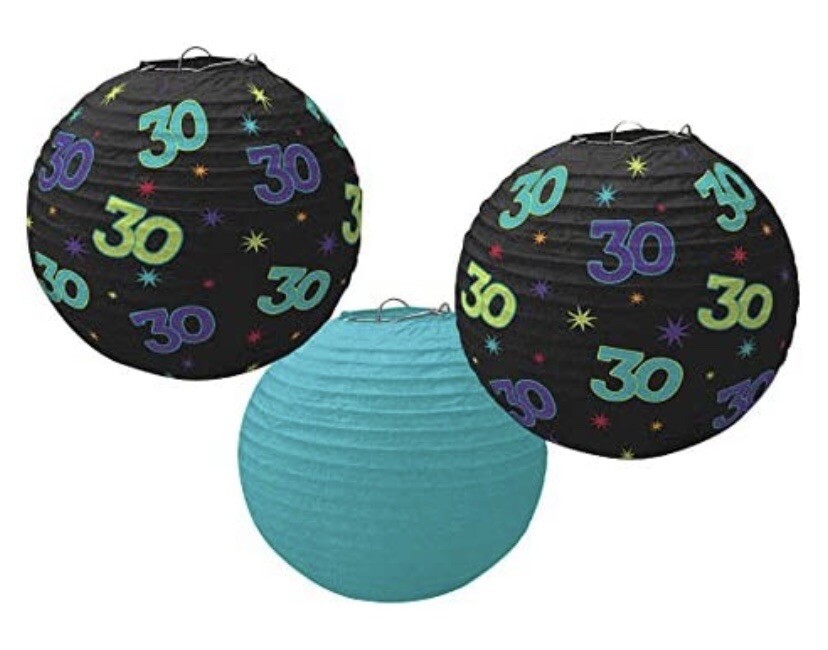 AMSCAN Pack of 3 30th Birthday Paper Lanterns. BUY ONE GET THE OTHER ONE FREEE !