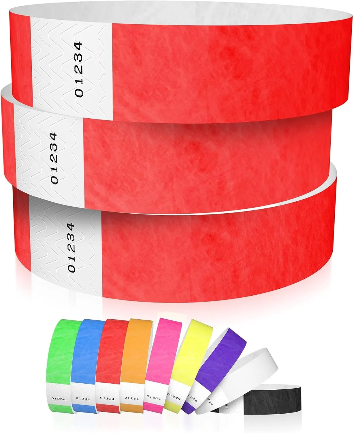 1200 Neon Red Tyvek Wristbands Tamper Proof Bracelets For Events Party VIP ID
