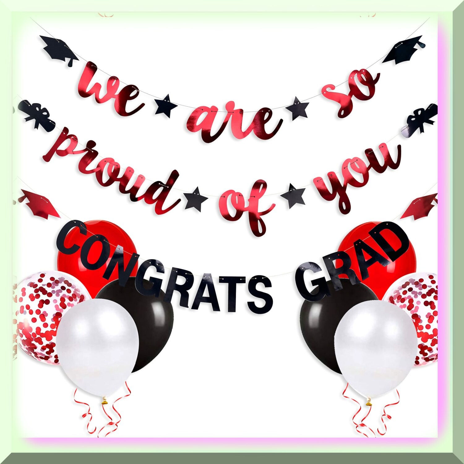 Red and Black Graduation Party Decor Set