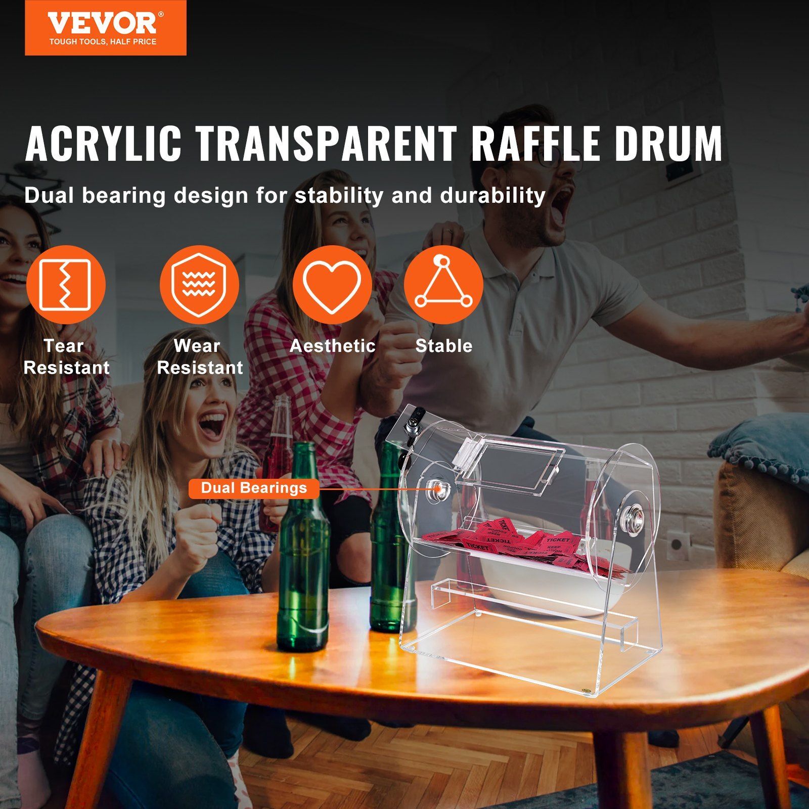 Acrylic Raffle Drum Raffle Ticket Spinning Cage w/2 Keys for Lottery Games Bingo